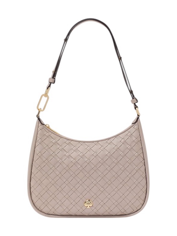Kate Spade Woven Neutral Beige Gray Pebbled Leather Large Shoulder Bag - Kayla